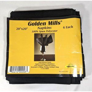 Golden Mills Black Napkins 6-Piece Spun Polyester Restaurant Quality 20 x 20 In